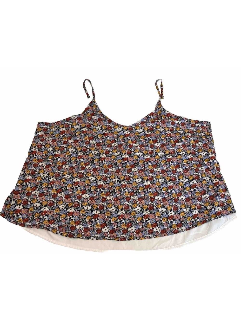 Floral Spaghetti Strap Tank Top Boho Cottage Festival Dip Women's Plus Size 3X